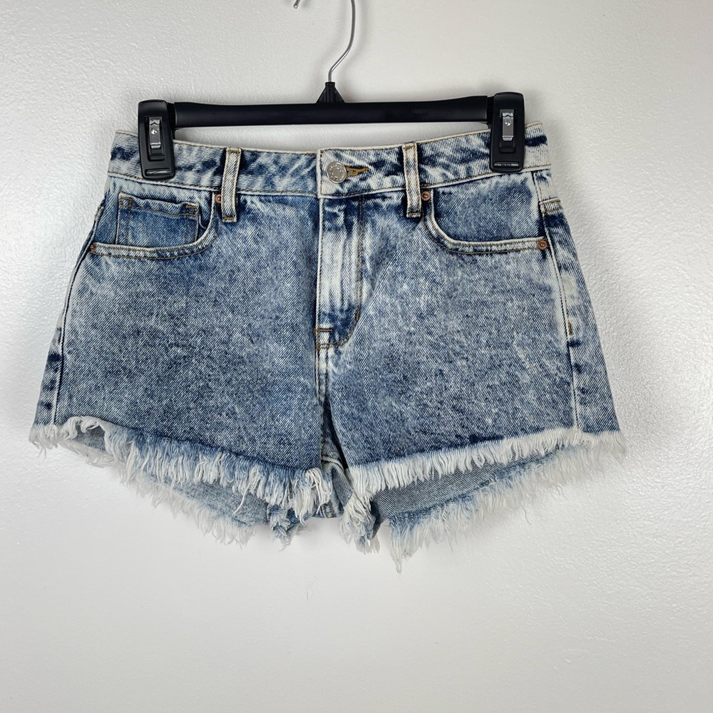 P A C S U N Hi-Rise Festival Acid Wash Raw Hem Jean Shorts Size 25 - Picture 2 of 13